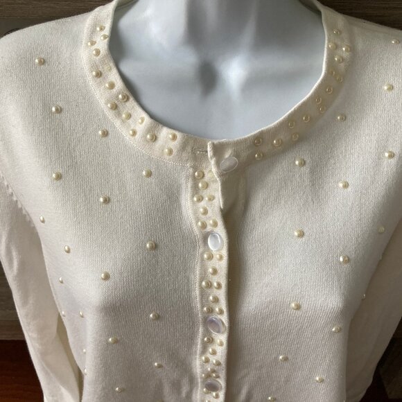 BFA Classics Vintage Ivory Cardigan With Pearl Detail  Petite Large - Picture 9 of 15